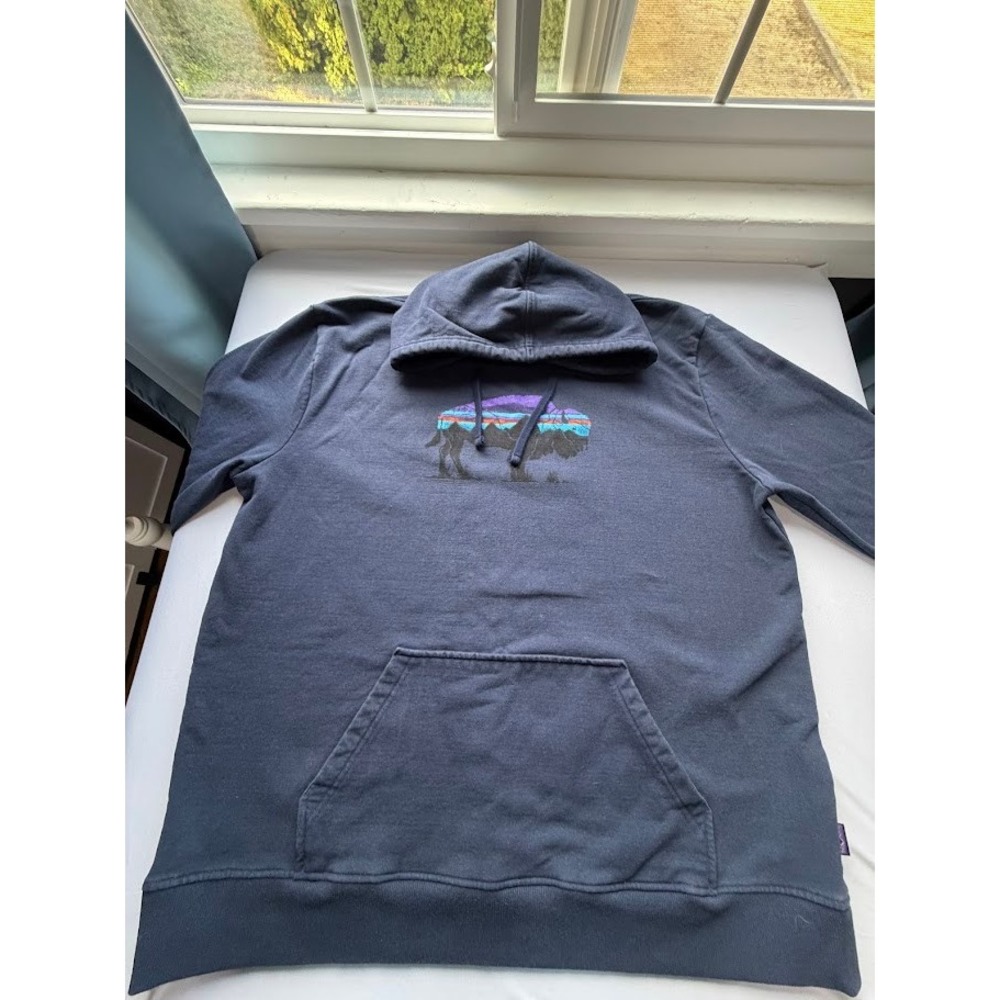 Patagonia Uprisal Hoody Mens XXL Navy Blue Bison Fitz Roy Graphic Sweatshirt